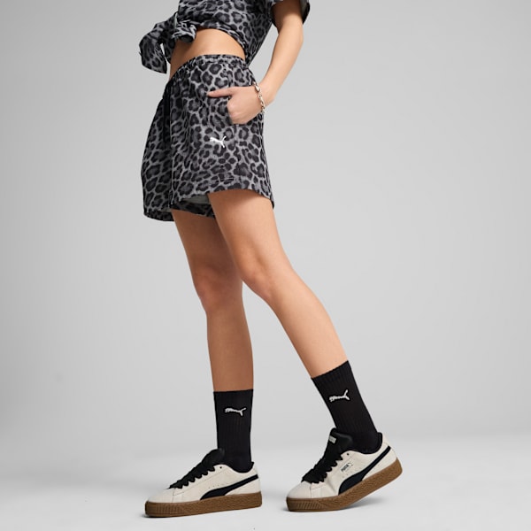 LEO LUXE A-Line All-Over Print 3" Woven Shorts Women, PUMA Black, extralarge
